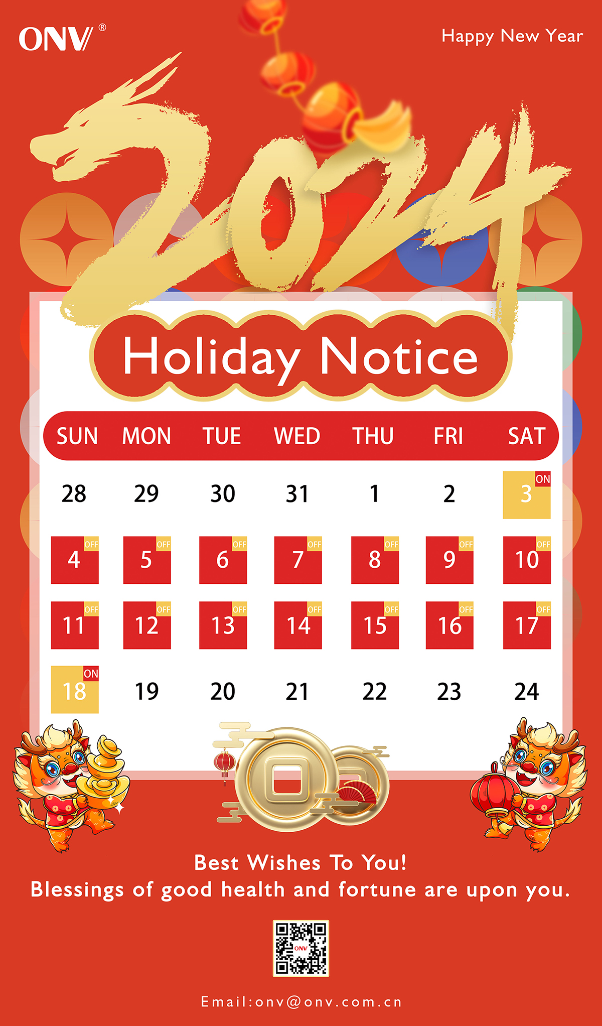 Spring Festival Holiday Notice 2024，ONV