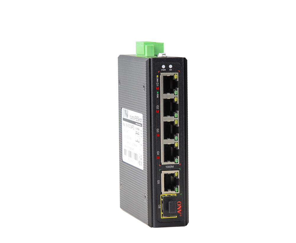 Full gigabit 6-port bt industrial PoE fiber switch