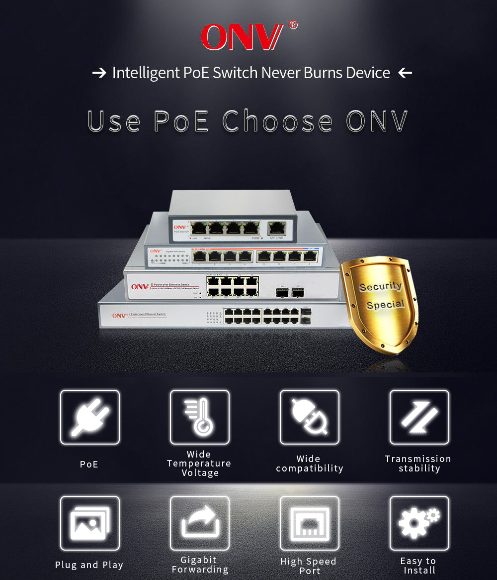 ONV PoE switch for HDV networking nonitoring, PoE switch