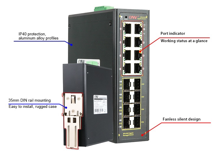 16-port gigabit managed industrial Ethernet switch, industrial Ethernet switch