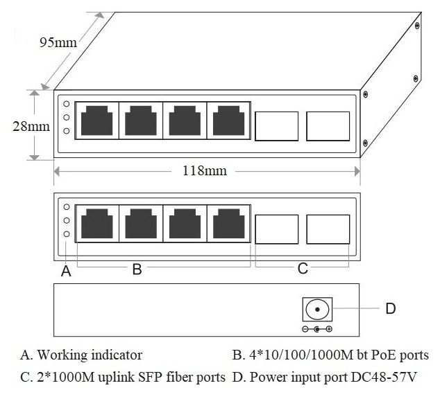6-port gigabit bt PoE fiber switch, gigabit PoE switch, PoE switch，bt PoE switch