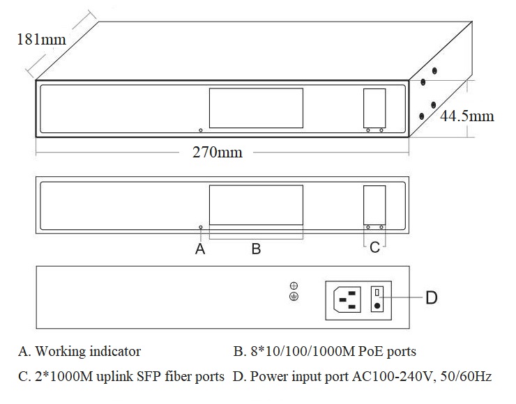 10-port gigabit PoE fiber switch, 8 port PoE switch,PoE switch