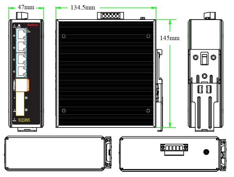 6 port Gigabit managed industrial Ethernet switch, industrial Ethernet switch