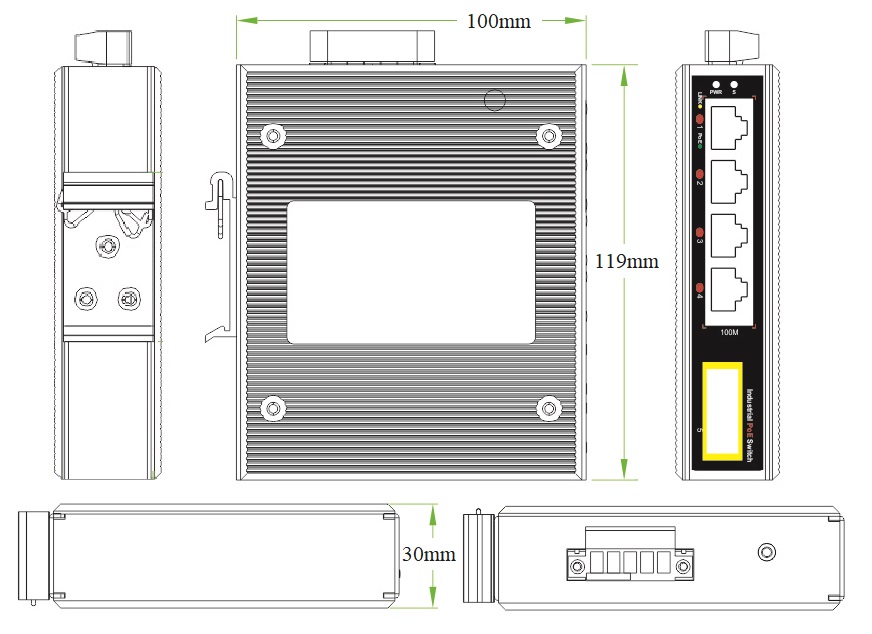 5-port bt industrial PoE fiber switch, PoE switch，industrial PoE switch