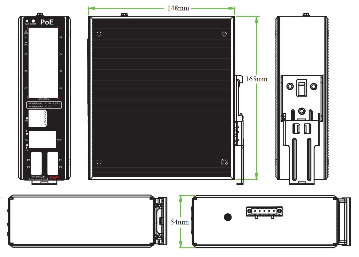 10-port Gigabit bypass managed industrial PoE switch, industrial PoE switch