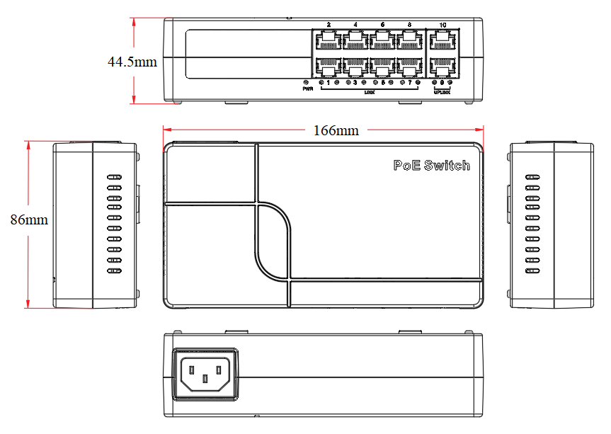 10-port Gigabit uplink smart PoE switch, PoE switch 8 port, PoE switch